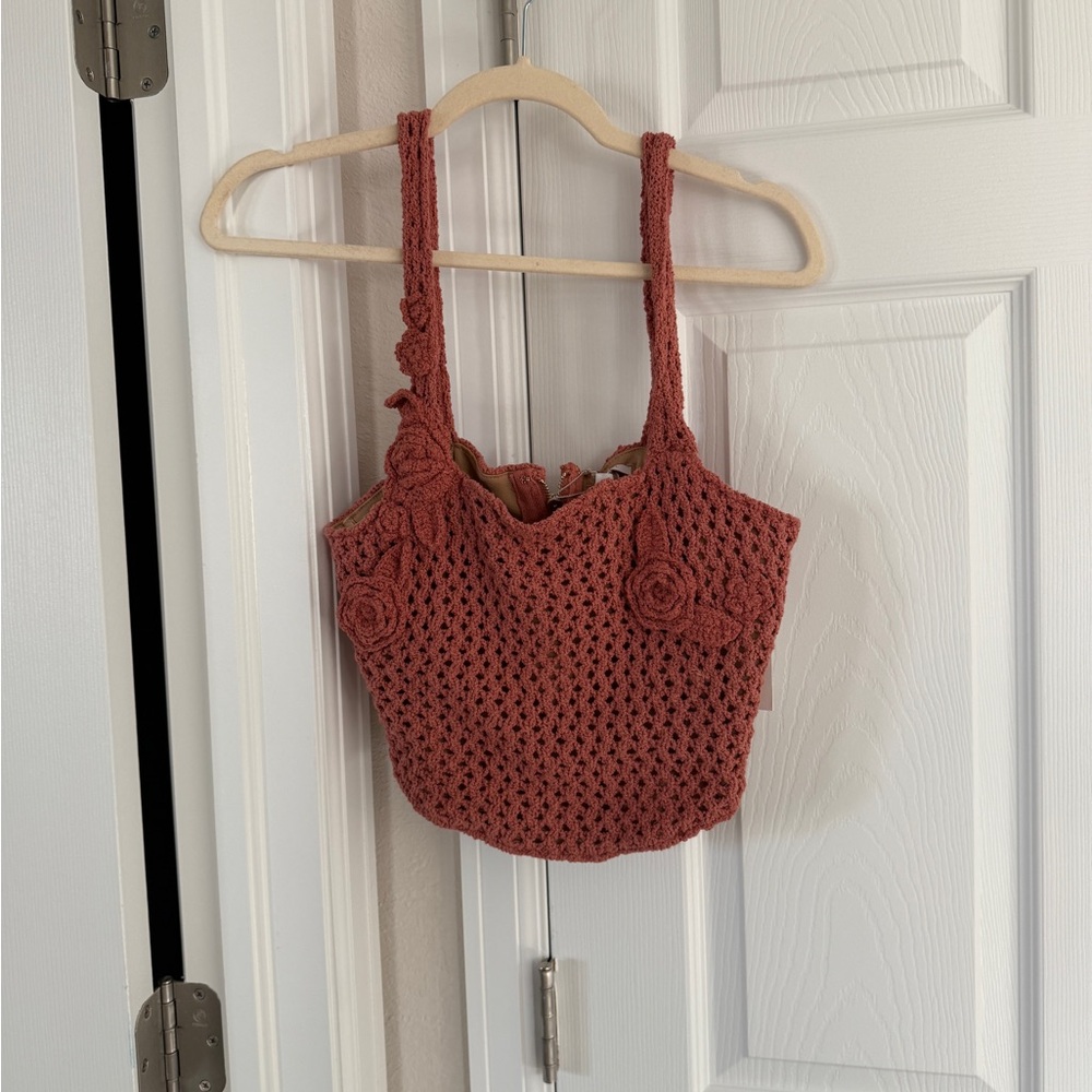 JLUXLABEL Crochet Tote in Warm Rust